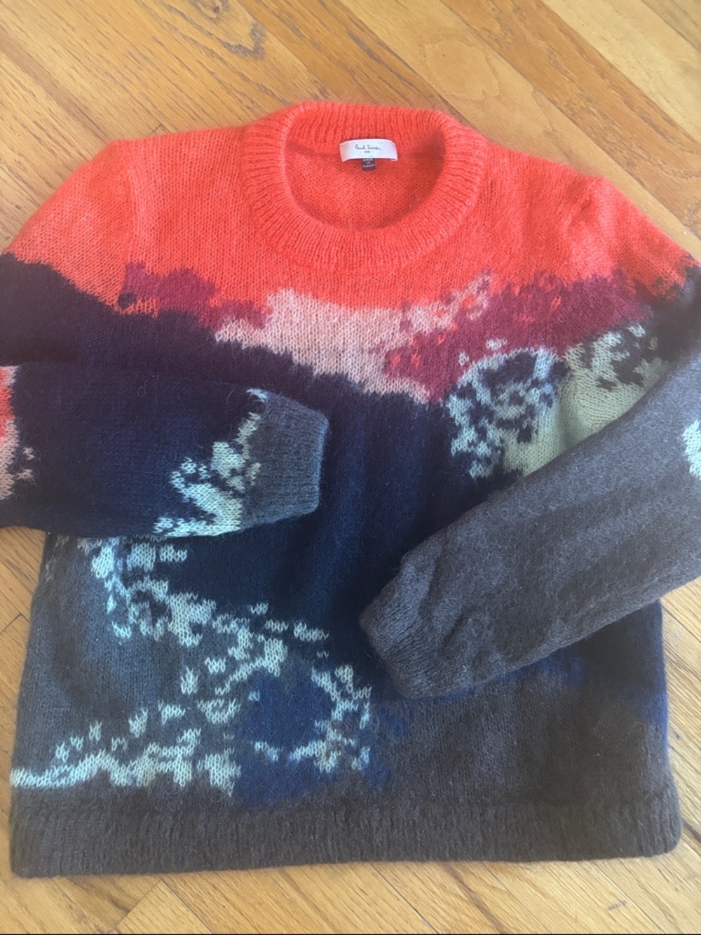 PAUL SMITH Luxury Mohair Abstract Intarsia Pattern Sweater